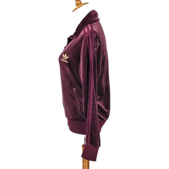 Adidas Velour Firebird Trefoil Track Jacket Maroon Gold Pockets Medium Y2K - Picture 3 of 17